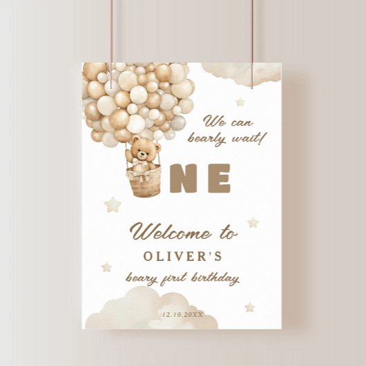 Poster Balloons Beige Ours En Teddy Premier Anniversaire 