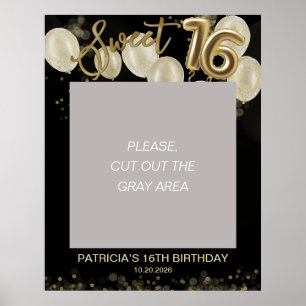 Poster Balloons Photo Prop Sweet 16 Feuille d'Or Noir