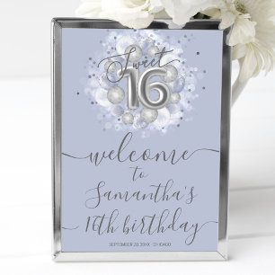 Poster Balloons Silver Sweet 16 Bleu Poussiéreux Panneau