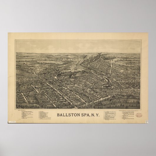 Poster Ballston Spa New York 1890 Antique carte panoramiq (Devant)