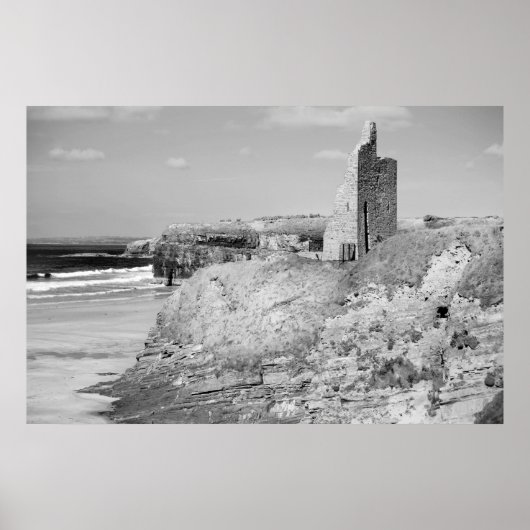 Poster ballybunion noir et blanc ruines château (Devant)