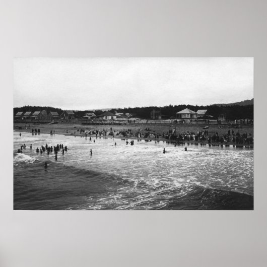 Poster Balnéaire, Oregon Baignade Heure Plage Scène (Devant)