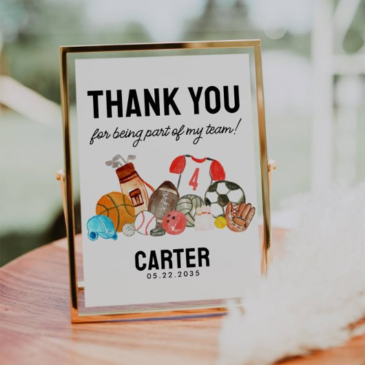 Poster Bals de sport mignons Merci Anniversaire de enfant