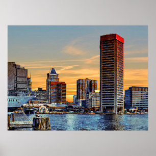 Poster Baltimore Inner Harbour Skyline à Dawn