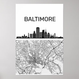 Poster Baltimore Maryland City Skyline avec carte