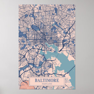 Poster Baltimore Maryland États-Unis Carte de la ville ve