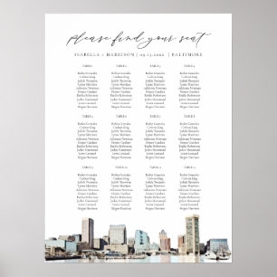 Poster BALTIMORE Peint Skyline Mariage carte de siège