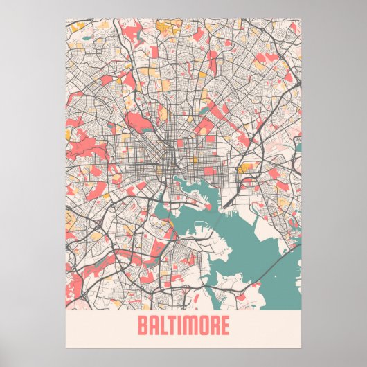 Poster Baltimore - Plan de la ville de Maryland Chalk (Devant)