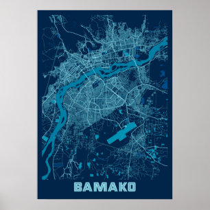 Poster Bamako - Mali - Carte de la ville de la paix