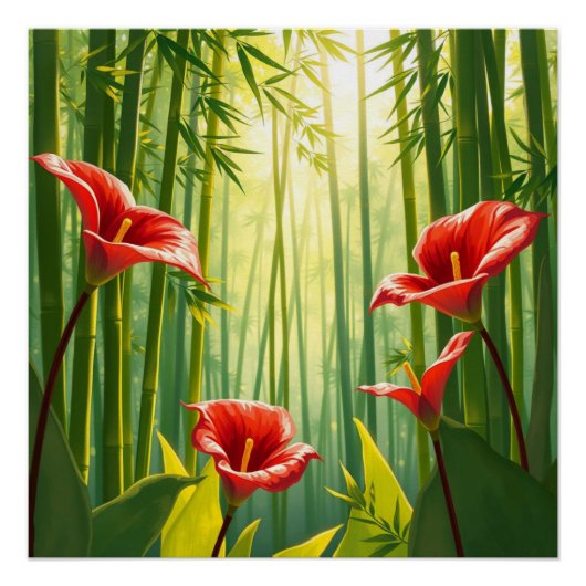 Poster bamboo forest with red callas (Devant)