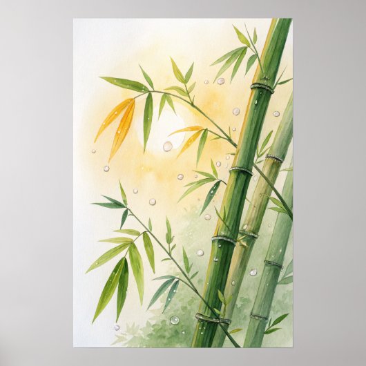 Poster Bamboo Stalks Golden Leaves (Devant)
