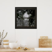 Poster Bambou Feuille Faux Illusion de fenêtre 24x24 Noir (Cuisine)