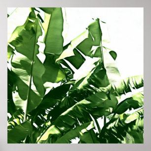 Poster Banana Leaves Green Monochromatic Painting