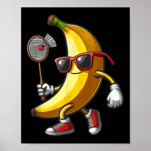 Poster Banana Sungles Jouer Badminton Funny Fruit Sport
