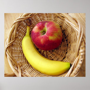 Poster Banane et pomme dans une corbeille