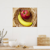 Poster Banane et pomme dans une corbeille (Cuisine)