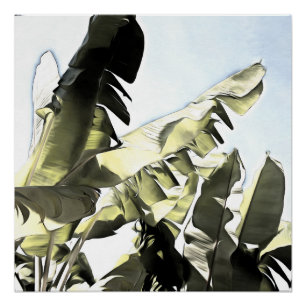 Poster Banane tropicale Feuilles Pastel Illustration coul