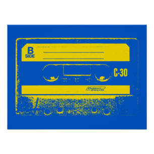 Poster Bande Cassette Rétro Bleue et Jaune