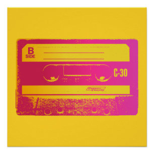Poster Bande Cassette Rétro Rose et Jaune