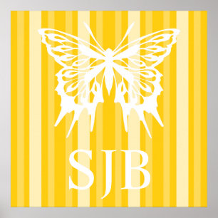 Poster Bande de la Dame victorienne moutarde avec papillo