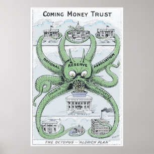 Poster Bande dessinée 1912 politique de Federal Reserve