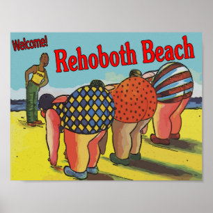Poster Bande dessinée bienvenue de plage de Rehoboth