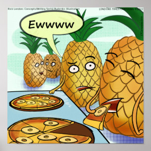 Poster Bande dessinée drôle de pizza à l'ananas LTCartoon