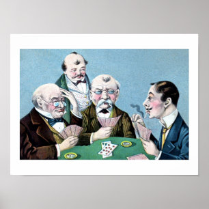 Poster Bande dessinée drôle vintage de joueurs de carte