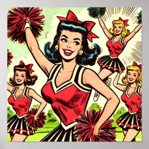 Poster Bande dessinée Pom-pom girl rétro