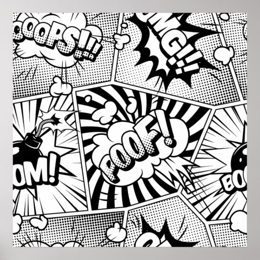 Poster Bande dessinée Pop Art noir et blanc (Devant)