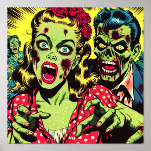 Poster Bande dessinée rétro Zombie Couple