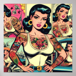 Poster Bande dessinée rétroactive à base de tatouage
