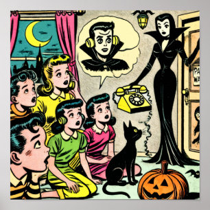 Poster Bande dessinée vintage pour enfants d'Halloween