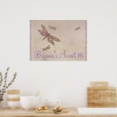 Poster Banderole de fête de libellules violettes et dorée (Cuisine)
