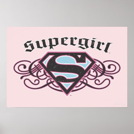 Poster Bandes à épingles supergirl noir et rose (Devant)