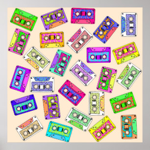 Poster Bandes de cassettes à motifs néon des années 90 ré