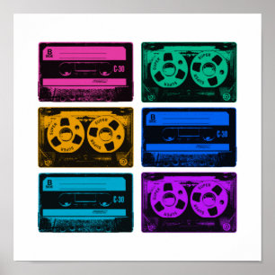 Poster Bandes de cassettes colorées rétro