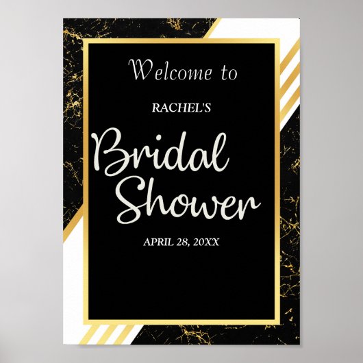 Poster Bandes de marbre d'or typographie Fête des mariées (Devant)