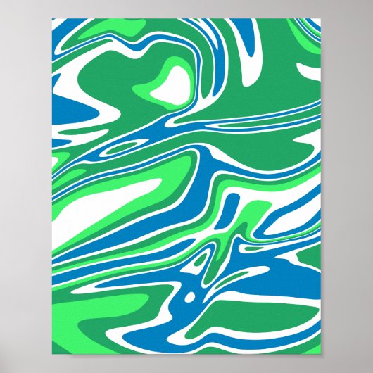 Poster Bandes de marbre vert et bleu fluides (Devant)
