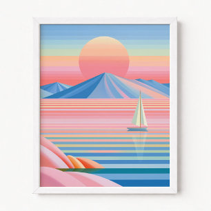Poster Bandes dégradées pastel Coucher de soleil Voilier