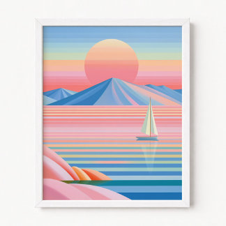 Poster Bandes dégradées pastel Coucher de soleil Voilier