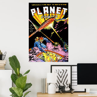 Poster Bandes dessinées Laser Attack Sci-Fi Vintage Plane