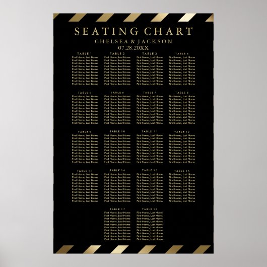 Poster Bandes diagonales noir et or - 18 Places (Devant)