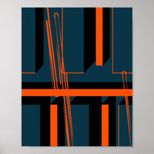 Poster Bandes oranges géométriques sur des formes sombres