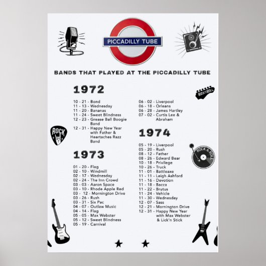 Poster Bandes - Piccadilly Tube 1972 1973 1974 (Devant)