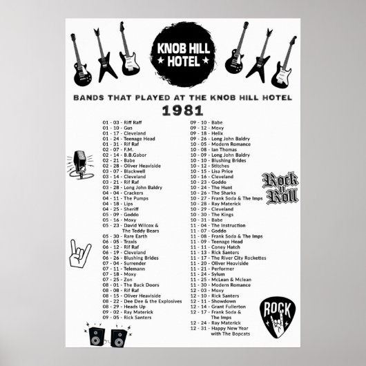 Poster Bandes Qui Ont Joué Au Knob Hill Hotel 1981 (Devant)