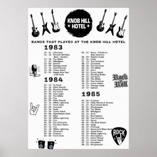 Poster Bandes Qui Ont Joué Le Knob Hill Hotel 1983-84-85 (Devant)