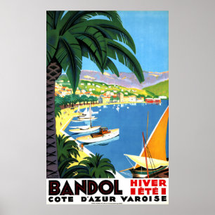 Poster Bandol, Côte d'Azur, France, Côte d'Azur, vintage