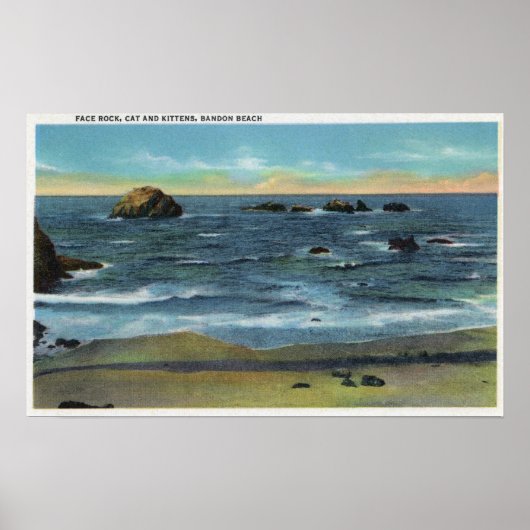 Poster Bandon Beach View of Face Rock, Cat and Kittens (Devant)