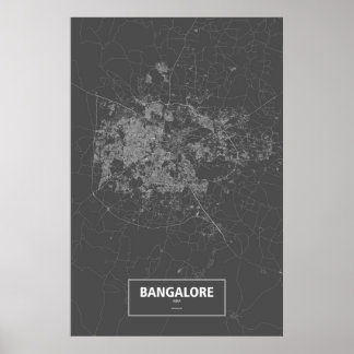 Poster Bangalore, Inde (blanc sur noir)